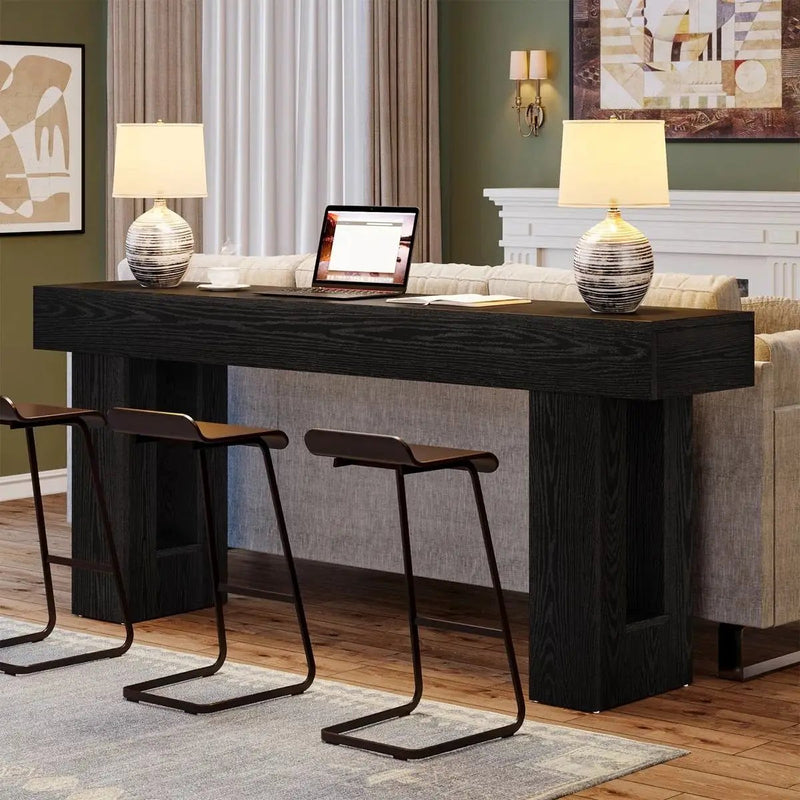 Modern Farmhouse 63-inch Narrow Entryway Console Sofa Table in Black Wood Finish by HomePacific