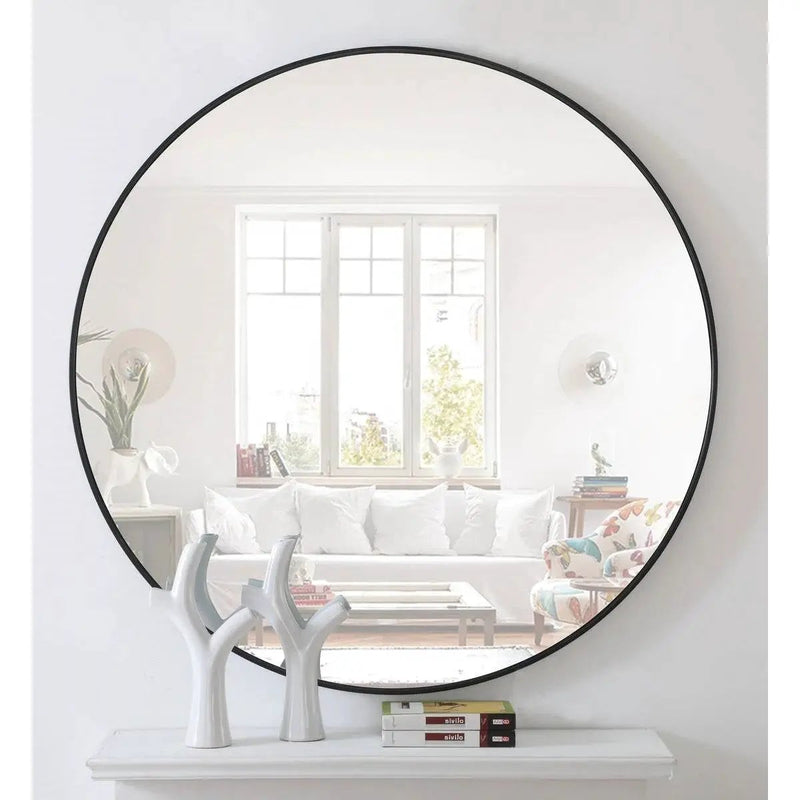 Round 39-inch Wall Mirror in Black - Living Room Bedroom Accent Bathroom Mirror by HomePacific