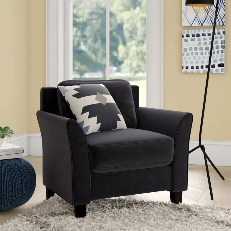Black Microfiber Upholstered Armchair Flared Arm Chair with Tufted Back Cushion by HomePacific