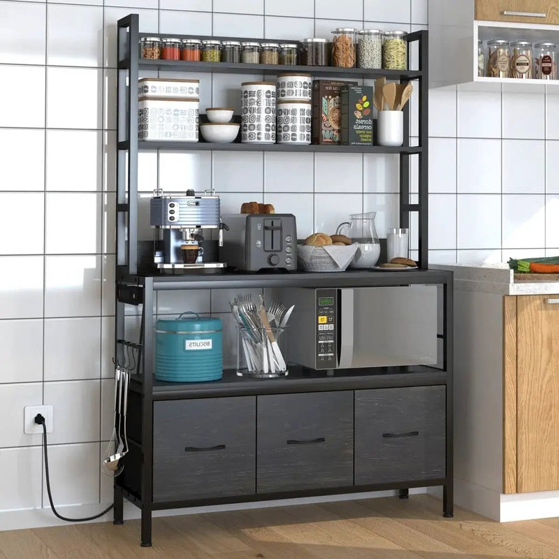 Black Metal Kitchen Baker's Rack 4-Shelves with Bottom Storage Cabinets by HomePacific