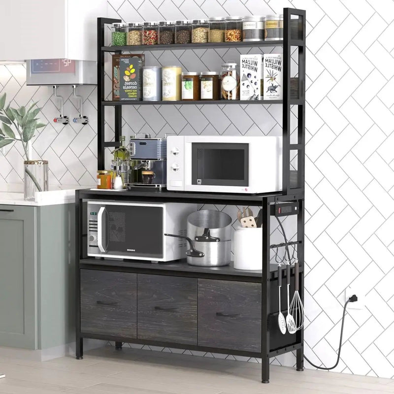 Black Metal Kitchen Baker's Rack 4-Shelves with Bottom Storage Cabinets by HomePacific