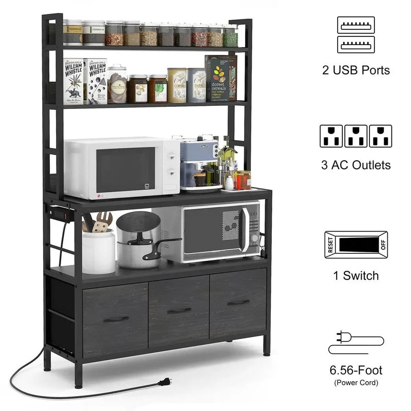 Black Metal Kitchen Baker's Rack 4-Shelves with Bottom Storage Cabinets by HomePacific
