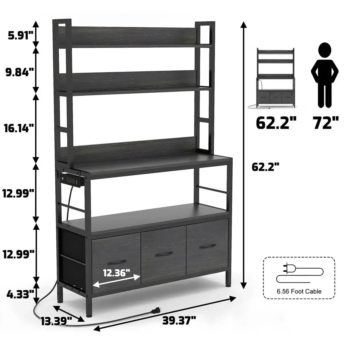 Black Metal Kitchen Baker's Rack 4-Shelves with Bottom Storage Cabinets by HomePacific