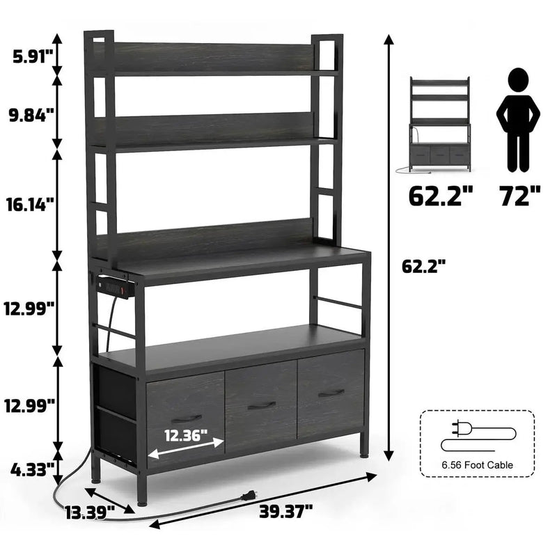 Black Metal Kitchen Baker's Rack 4-Shelves with Bottom Storage Cabinets by HomePacific