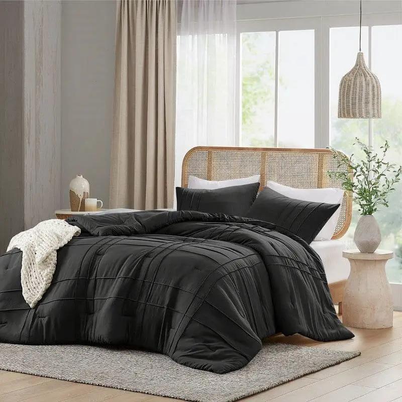 Twin/Twin XL Pre-Washed Pleated Microfiber Comforter Set in Black by HomePacific
