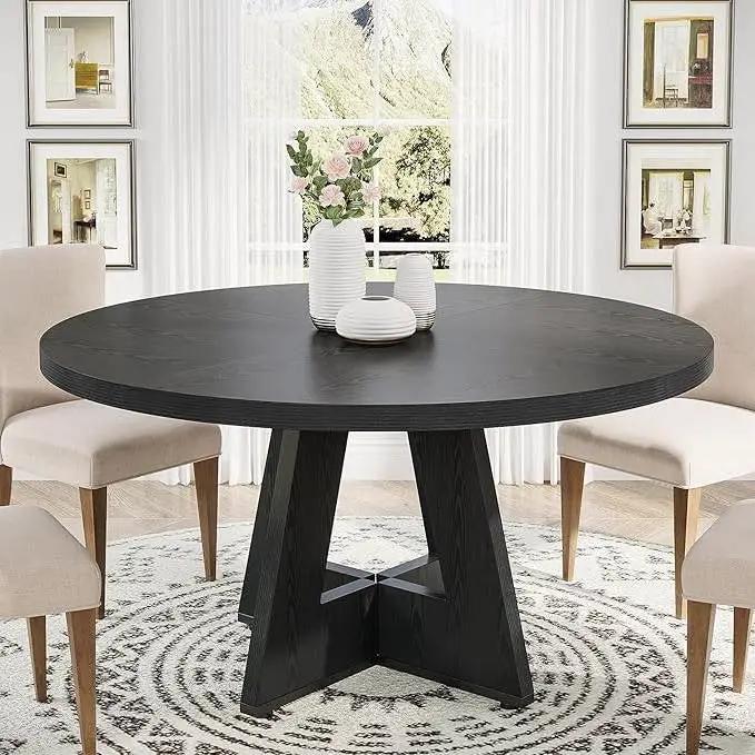 Modern Farmhouse 47-inch Round Kitchen Dining Table in Black Wood Finish by HomePacific