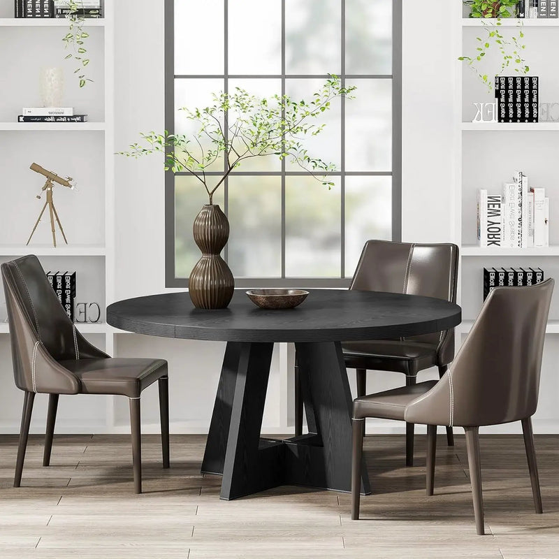 Modern Farmhouse 47-inch Round Kitchen Dining Table in Black Wood Finish by HomePacific