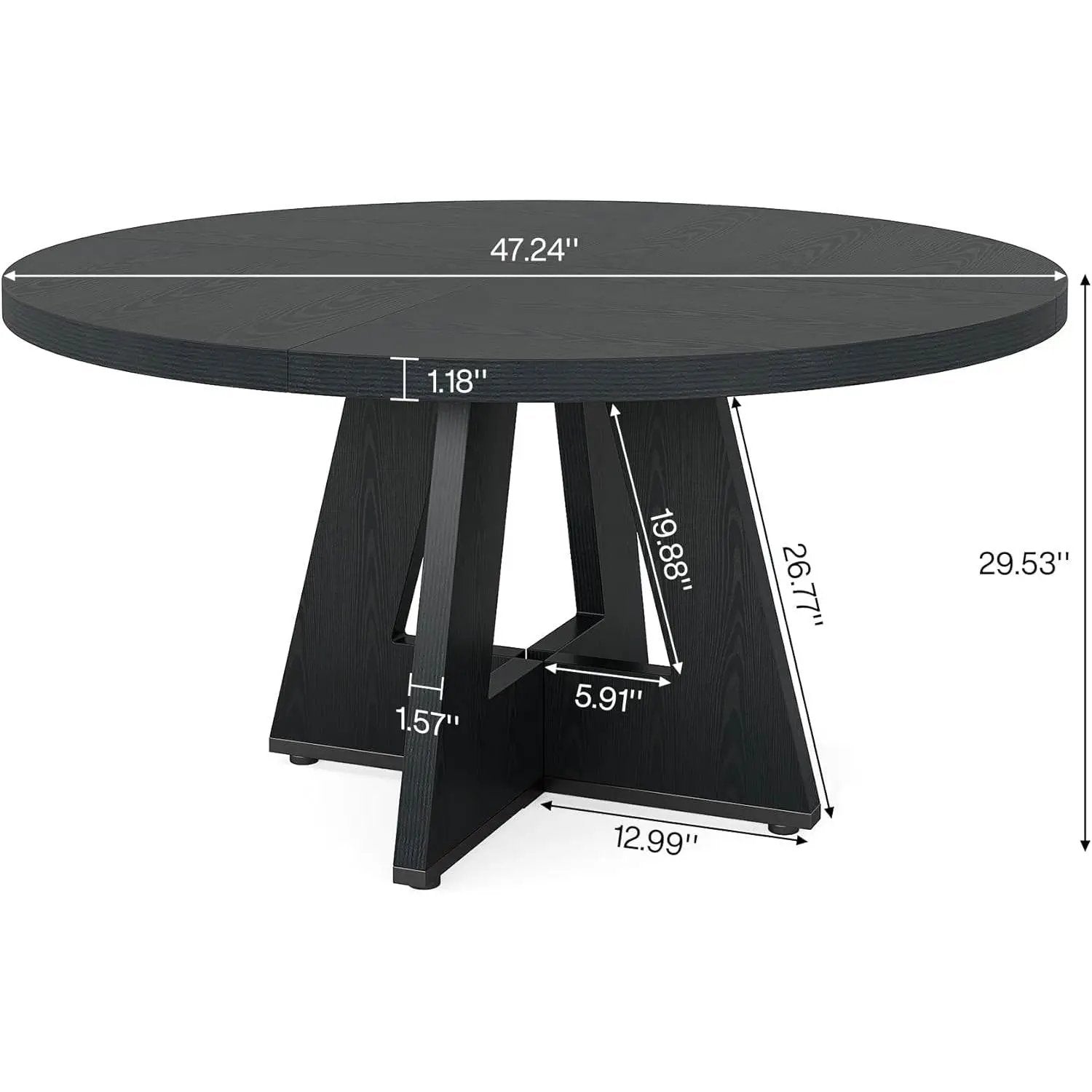 Modern Farmhouse 47-inch Round Kitchen Dining Table in Black Wood Finish by HomePacific