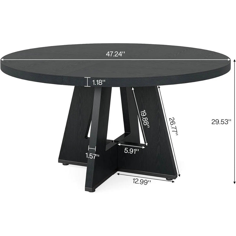 Modern Farmhouse 47-inch Round Kitchen Dining Table in Black Wood Finish by HomePacific