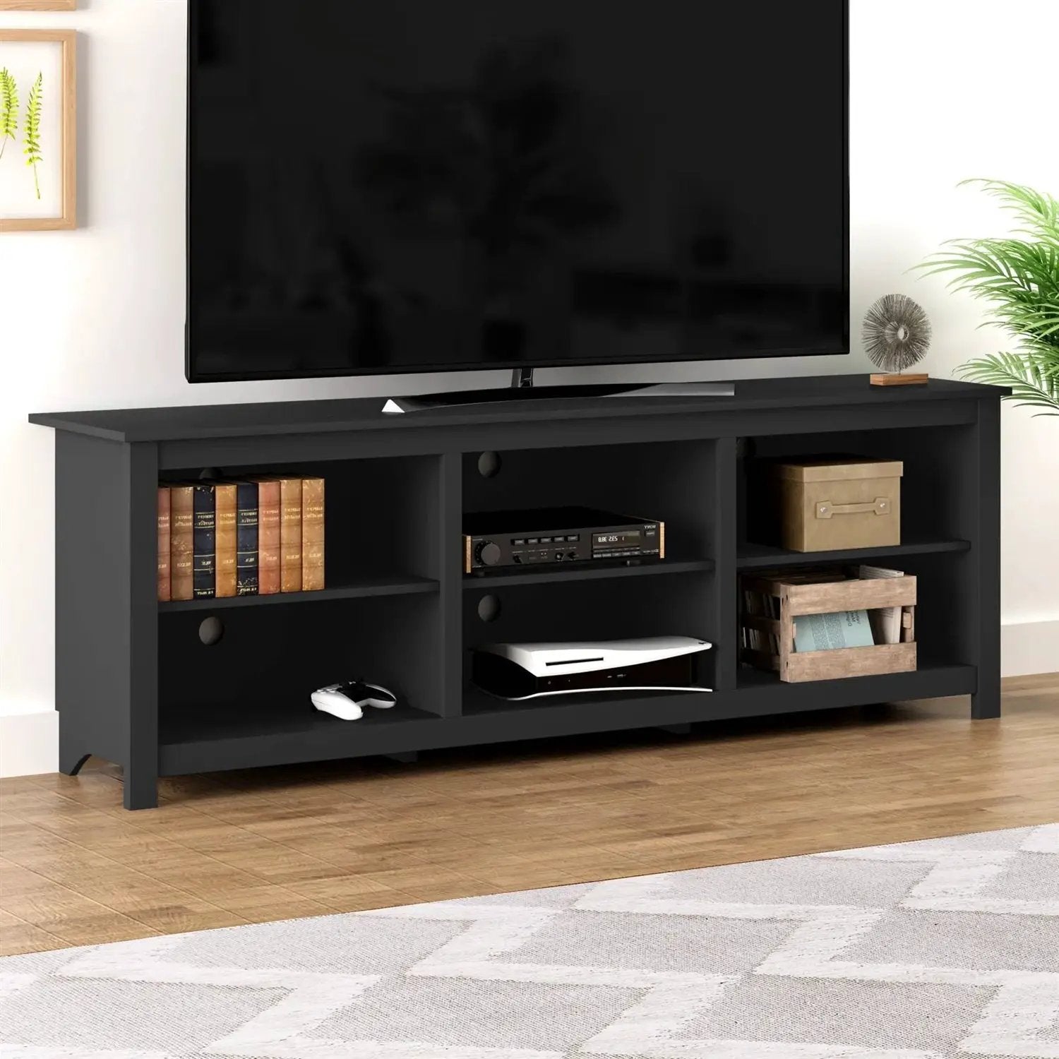 Farmhouse TV Stand in Black Wood Finish - for TVs up to 70-inch by HomePacific