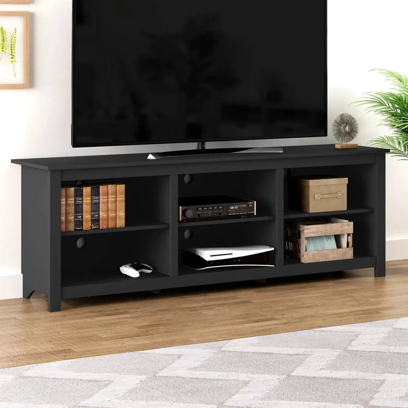 Farmhouse TV Stand in Black Wood Finish - for TVs up to 70-inch by HomePacific