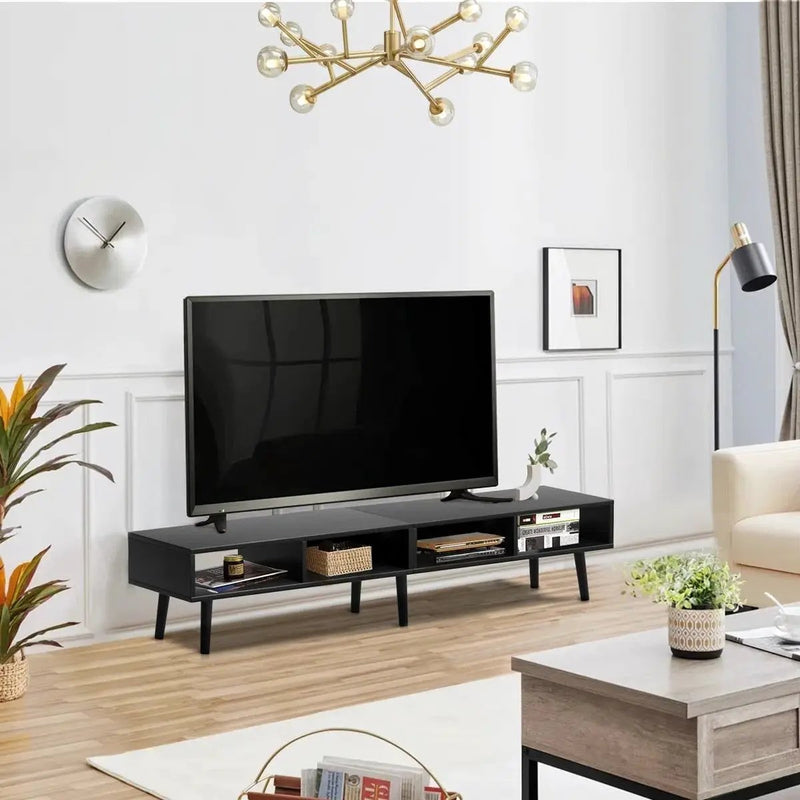 Mid-Century Modern Style TV Stand in Black Wood Finish - for TVs up to 65-inch by HomePacific