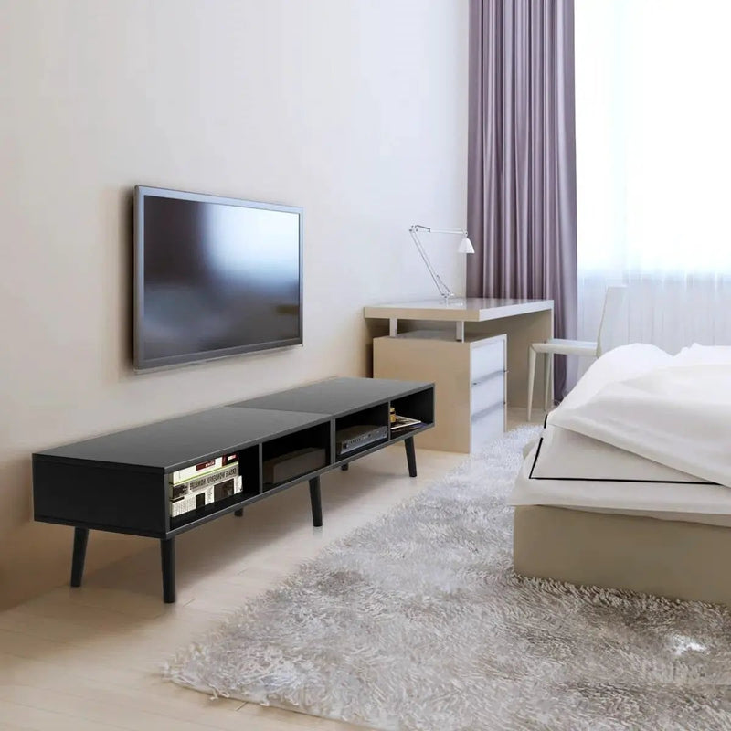 Mid-Century Modern Style TV Stand in Black Wood Finish - for TVs up to 65-inch by HomePacific