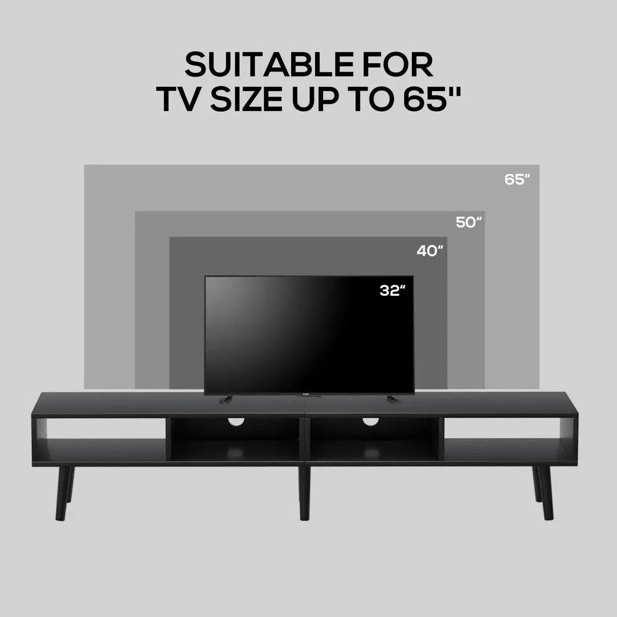 Mid-Century Modern Style TV Stand in Black Wood Finish - for TVs up to 65-inch by HomePacific