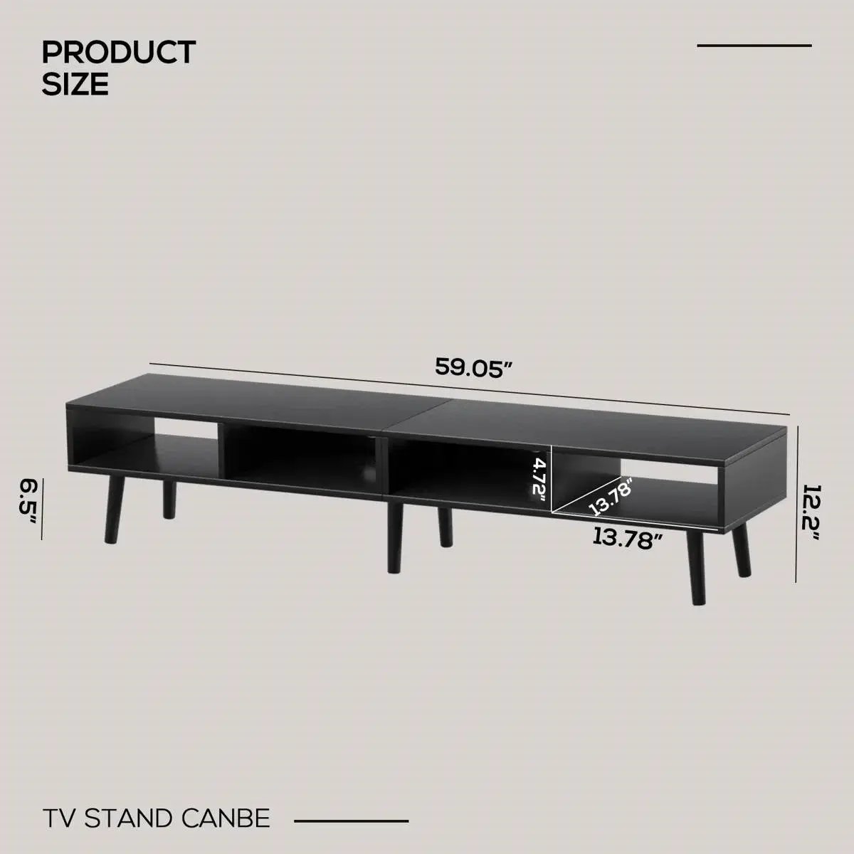 Mid-Century Modern Style TV Stand in Black Wood Finish - for TVs up to 65-inch by HomePacific