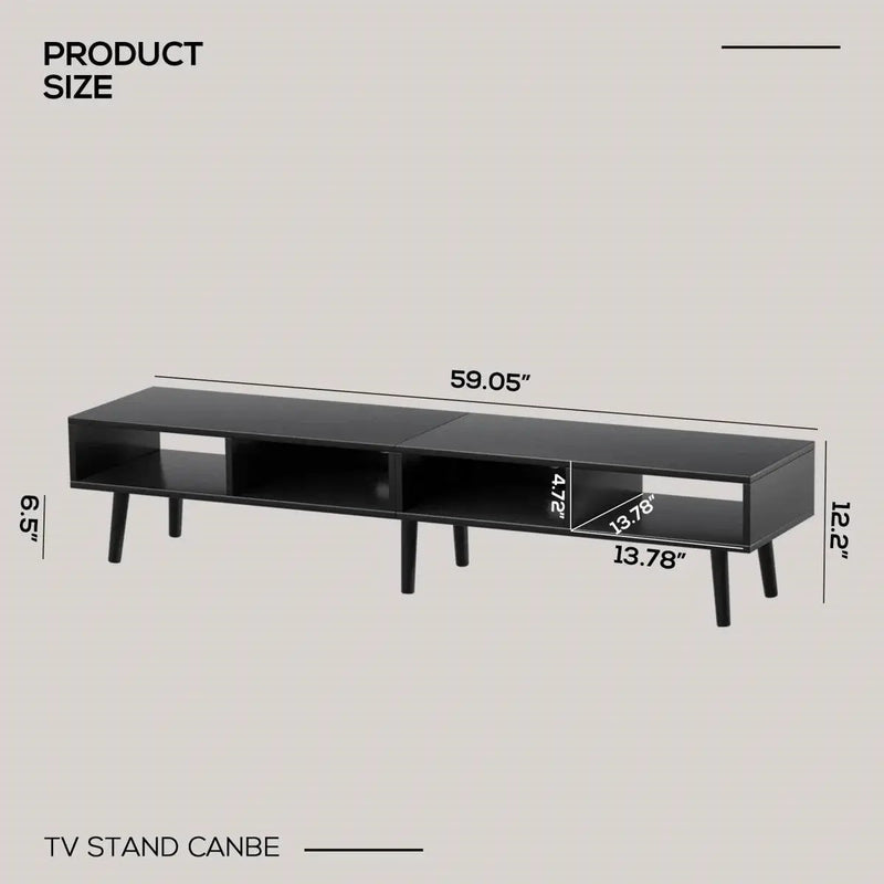 Mid-Century Modern Style TV Stand in Black Wood Finish - for TVs up to 65-inch by HomePacific