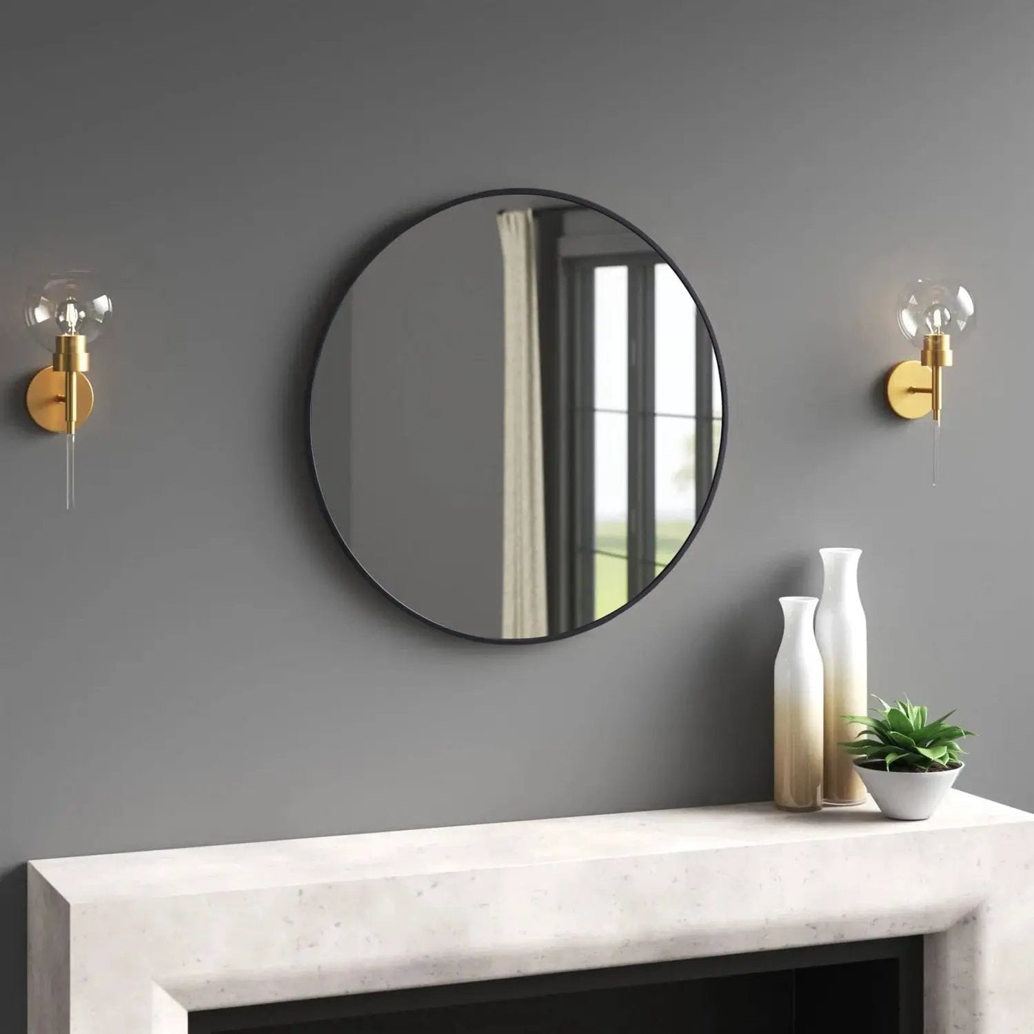 Round 28-inch Wall Mirror in Black - Living Room Bedroom Accent Bathroom Mirror by HomePacific