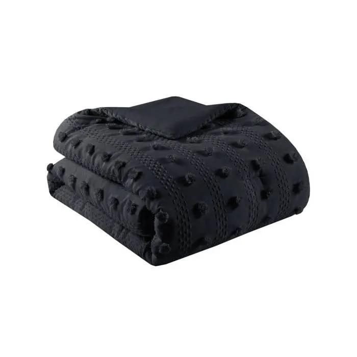 Twin/Twin XL 2 Piece Pompom Microfiber Hypoallergenic Comforter Set in Black by HomePacific