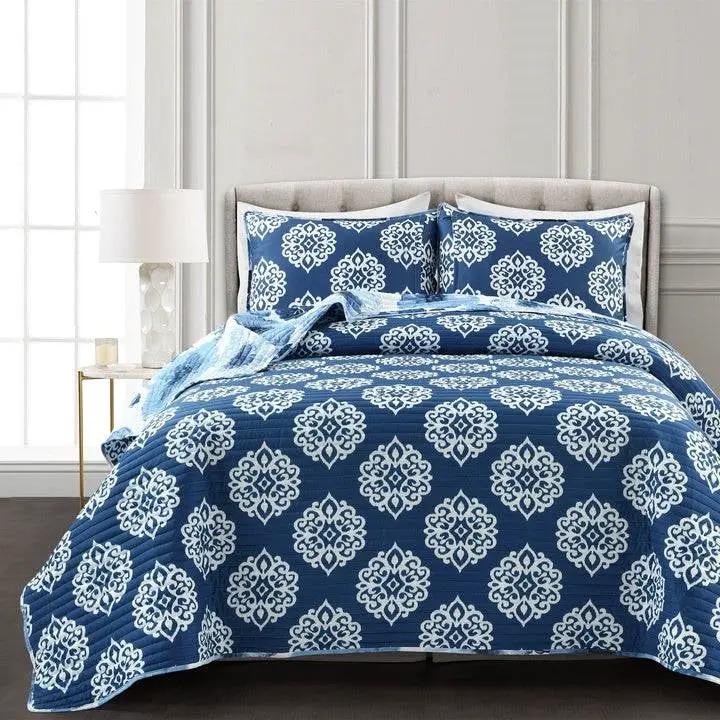King size Blue Flowers Lightweight Polyester Microfiber Quilt Set by HomePacific