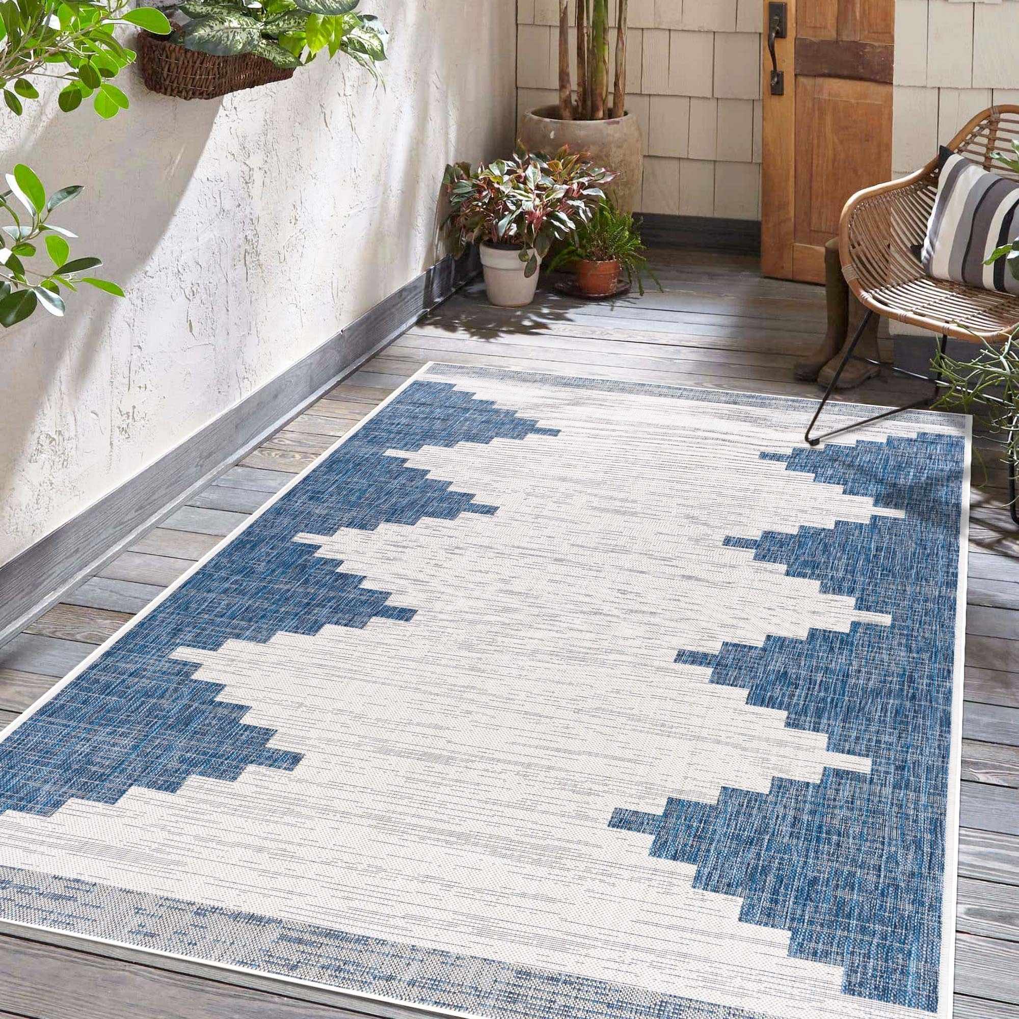 Djugun Navy Indoor & Outdoor Area Rug - Clearance by Boutique Rugs