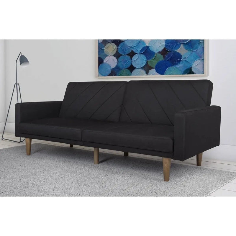 Black Mid-Century Modern Linen Upholstered Sofa Bed with Classic Wood Legs by HomePacific