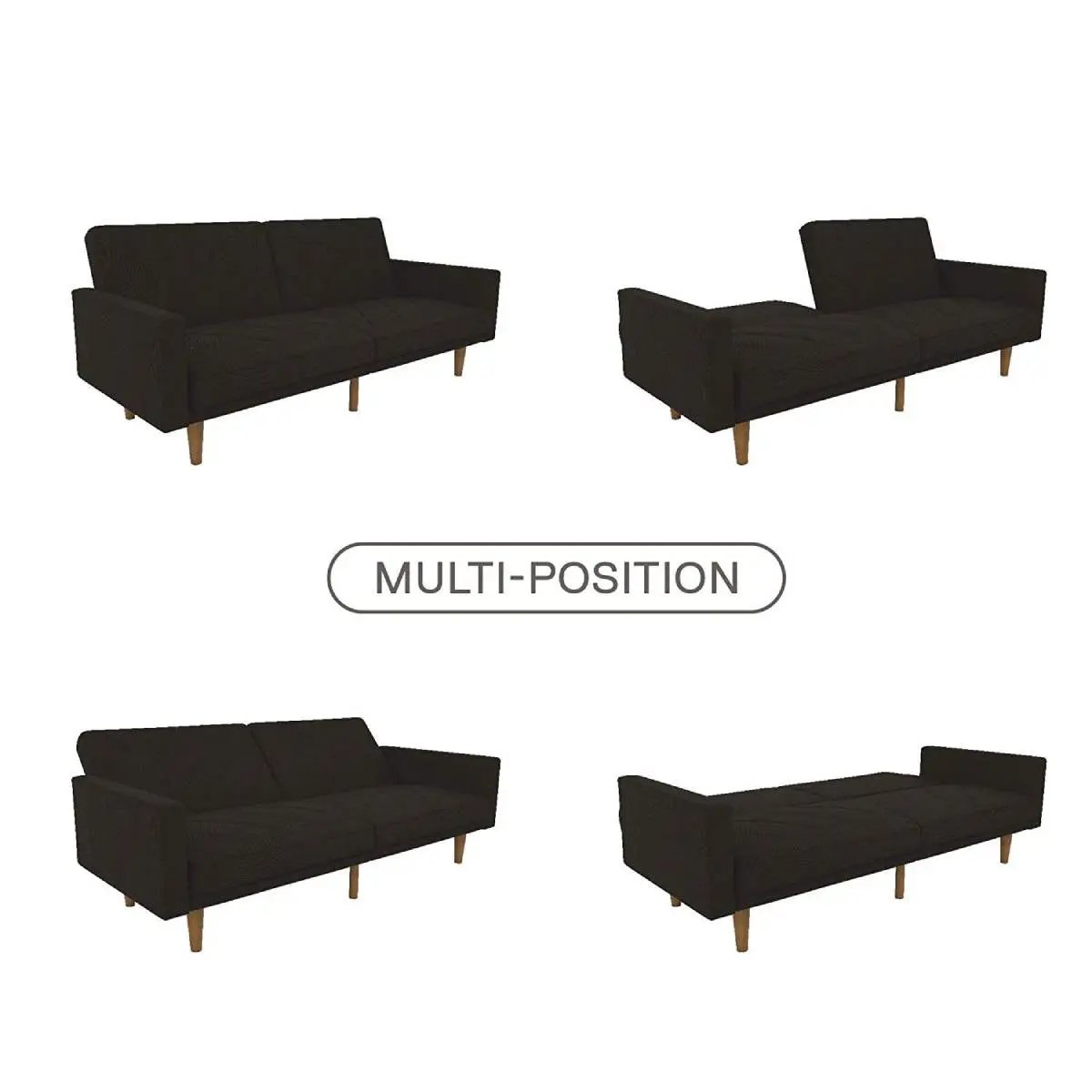 Black Mid-Century Modern Linen Upholstered Sofa Bed with Classic Wood Legs by HomePacific