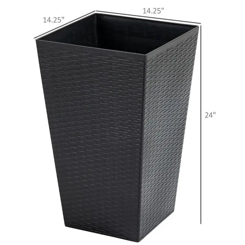 Set of 3 - Black Faux Rattan Plastic Tall Large Flower Pots by HomePacific