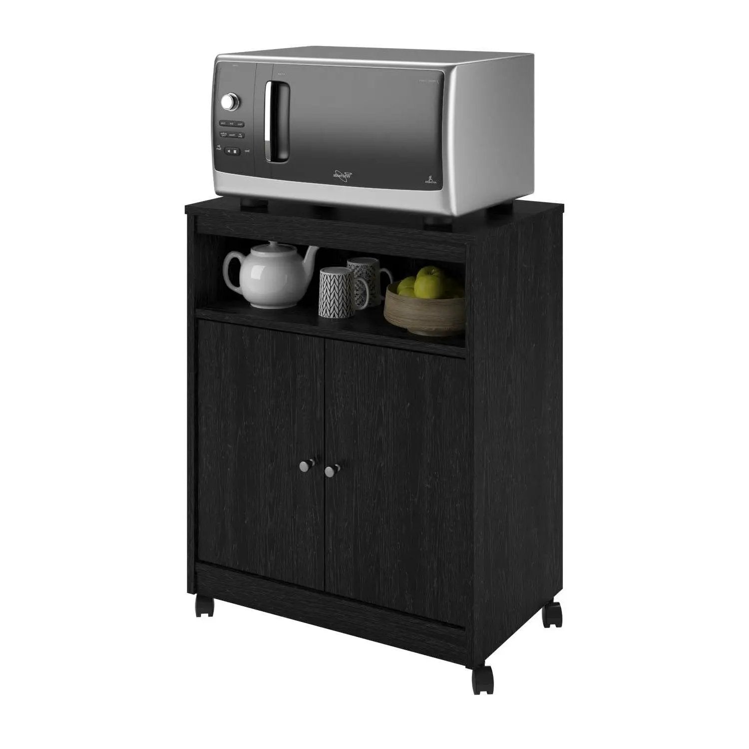 Black Utility Cart / Kitchen Microwave Cart with Casters by HomePacific