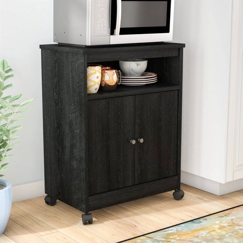 Black Utility Cart / Kitchen Microwave Cart with Casters by HomePacific