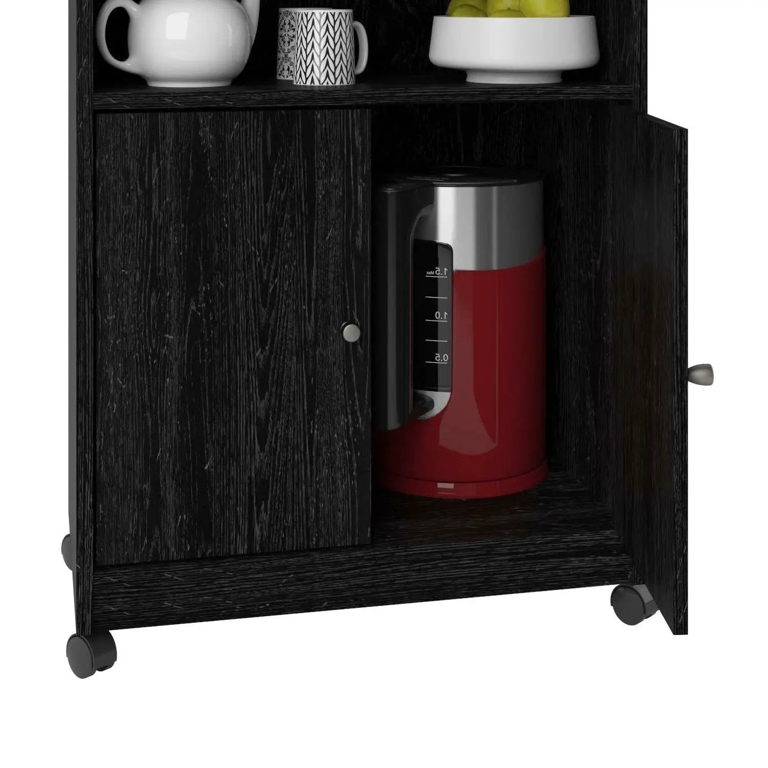 Black Utility Cart / Kitchen Microwave Cart with Casters by HomePacific