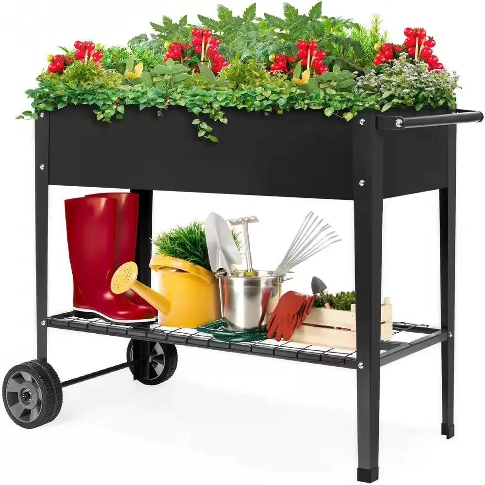 Black Metal Raised Garden Bed Planter Cart on Wheels 37-inch x 15-inch by HomePacific