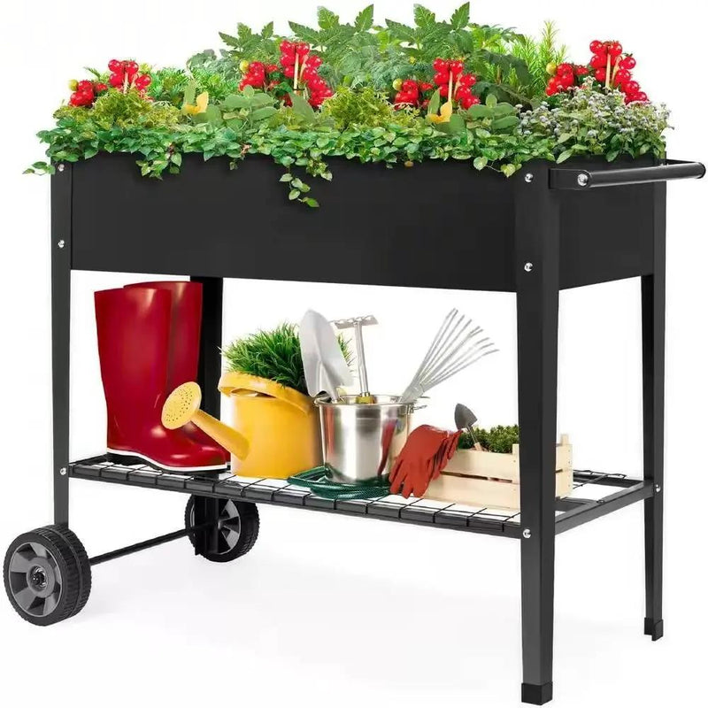 Black Metal Raised Garden Bed Planter Cart on Wheels 37-inch x 15-inch by HomePacific
