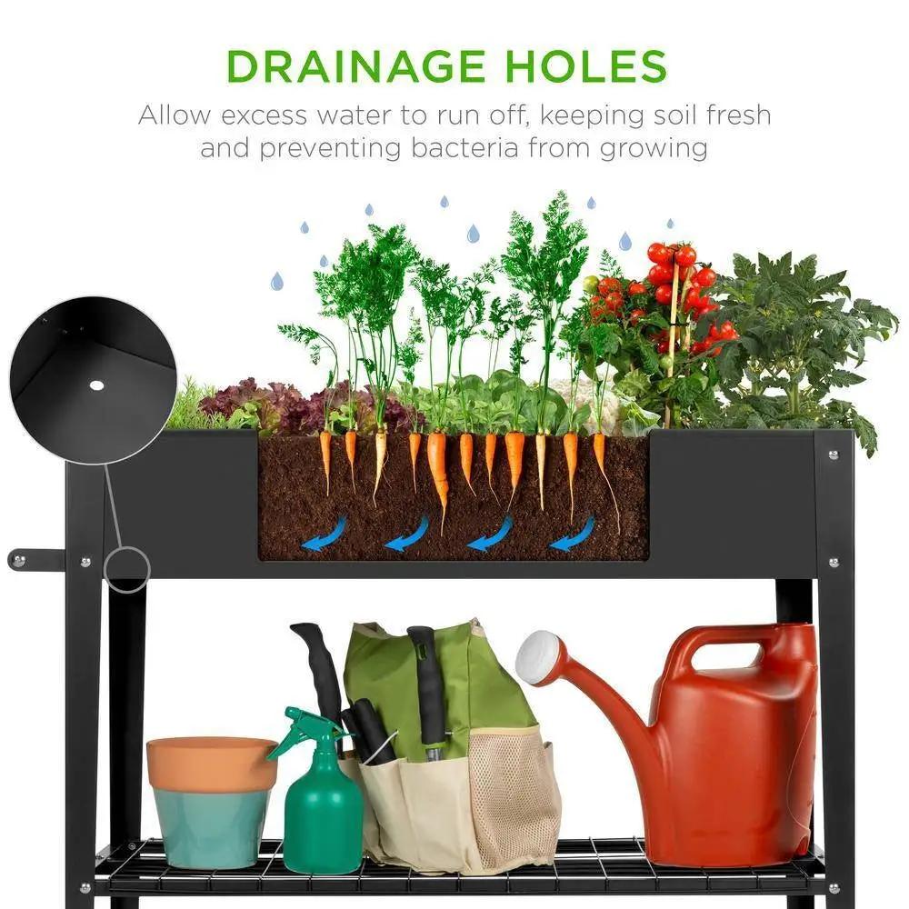 Black Metal Raised Garden Bed Planter Cart on Wheels 37-inch x 15-inch by HomePacific