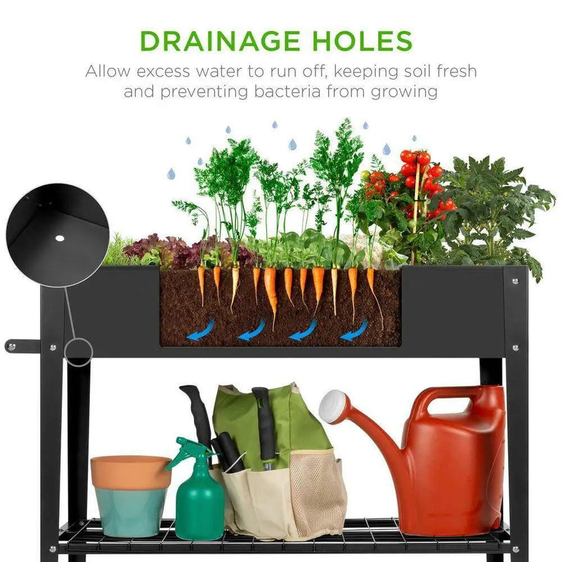 Black Metal Raised Garden Bed Planter Cart on Wheels 37-inch x 15-inch by HomePacific