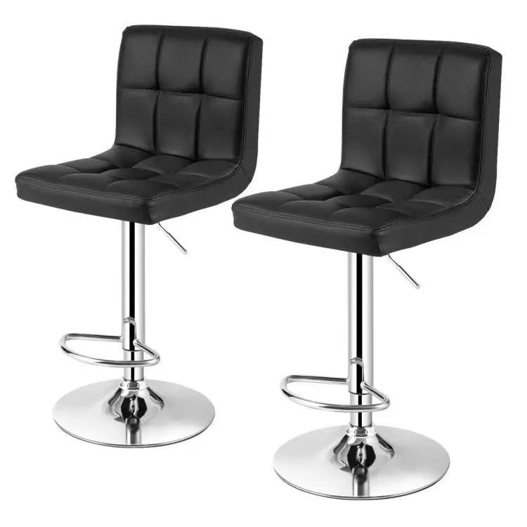 Set of 2 Modern Adjustable Height Bar Stools with Black PU Leather Swivel Seat by HomePacific