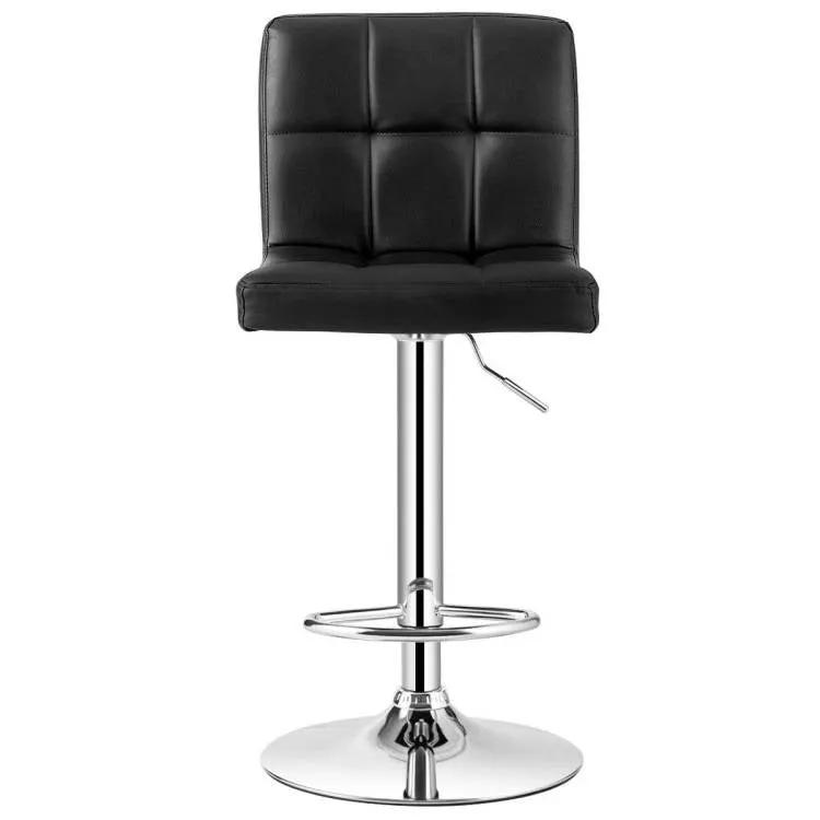 Set of 2 Modern Adjustable Height Bar Stools with Black PU Leather Swivel Seat by HomePacific