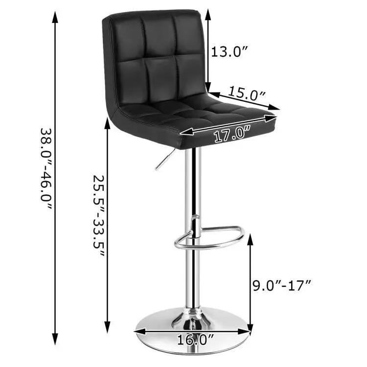 Set of 2 Modern Adjustable Height Bar Stools with Black PU Leather Swivel Seat by HomePacific