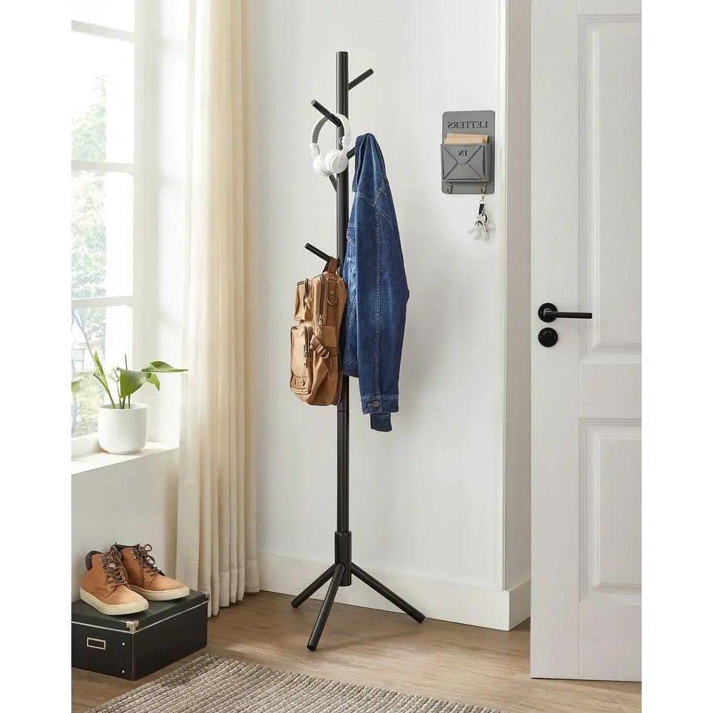 Modern Solid Wood Coat Rack in Black Finish with 8 Hanging Hooks by HomePacific