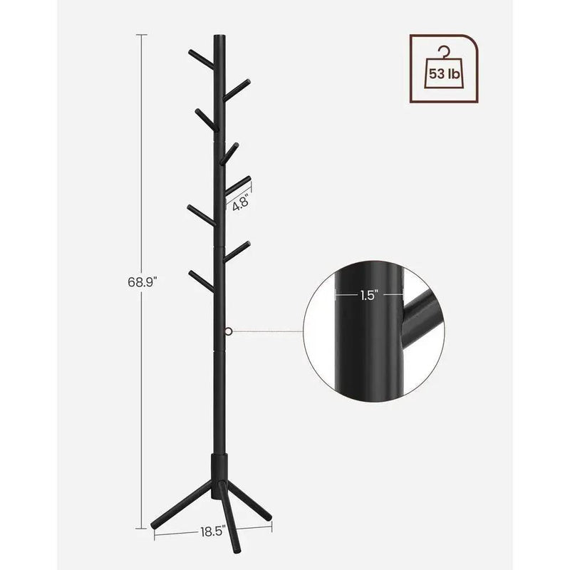 Modern Solid Wood Coat Rack in Black Finish with 8 Hanging Hooks by HomePacific