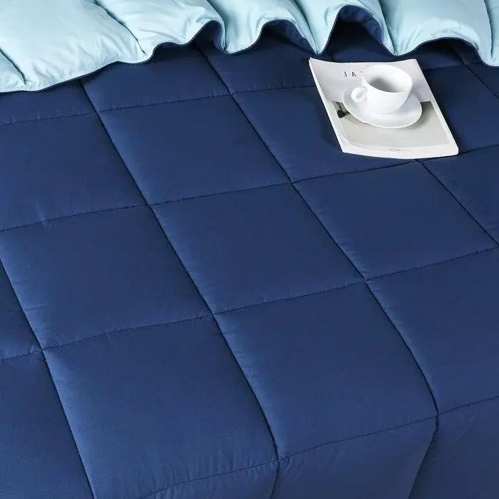 Twin/Twin XL Traditional Microfiber Reversible 3 Piece Comforter Set in Blue/Navy by HomePacific