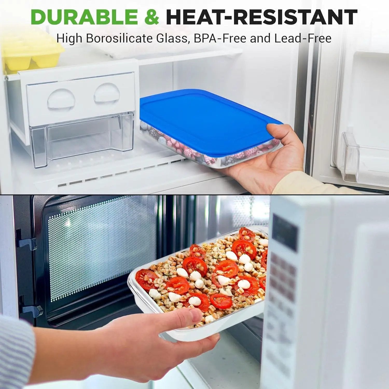 Set of 4 - Rectangular Oven Safe Glass Bakeware Set with Blue Plastic Lids by HomePacific