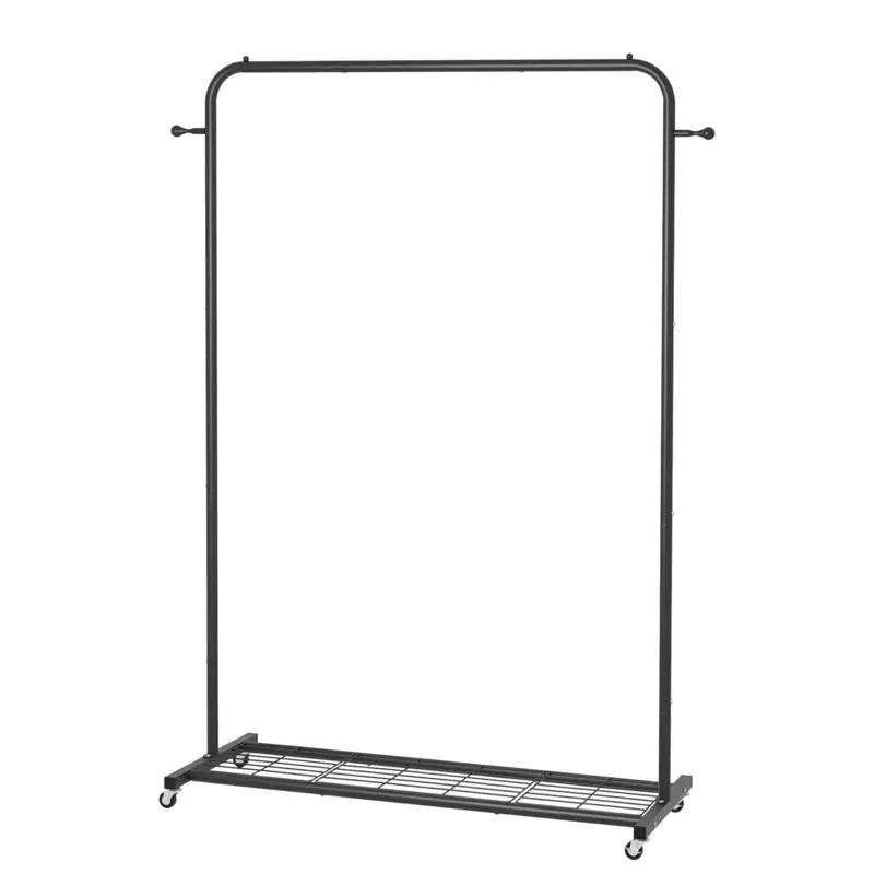 Black Modern Garment Rack Clothes Hanging Rod with Lockable Wheels by HomePacific
