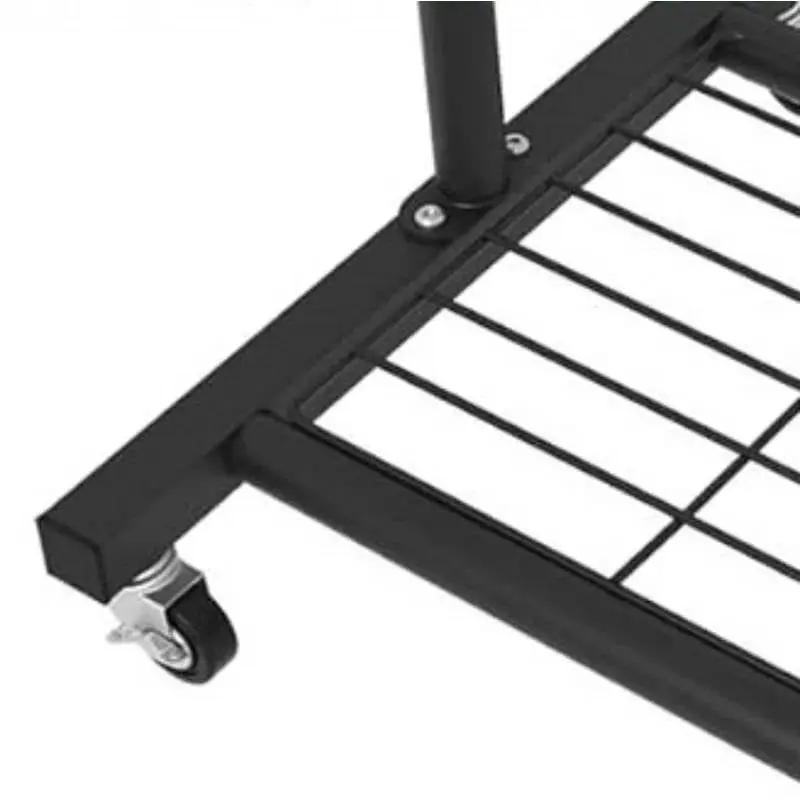 Black Modern Garment Rack Clothes Hanging Rod with Lockable Wheels by HomePacific