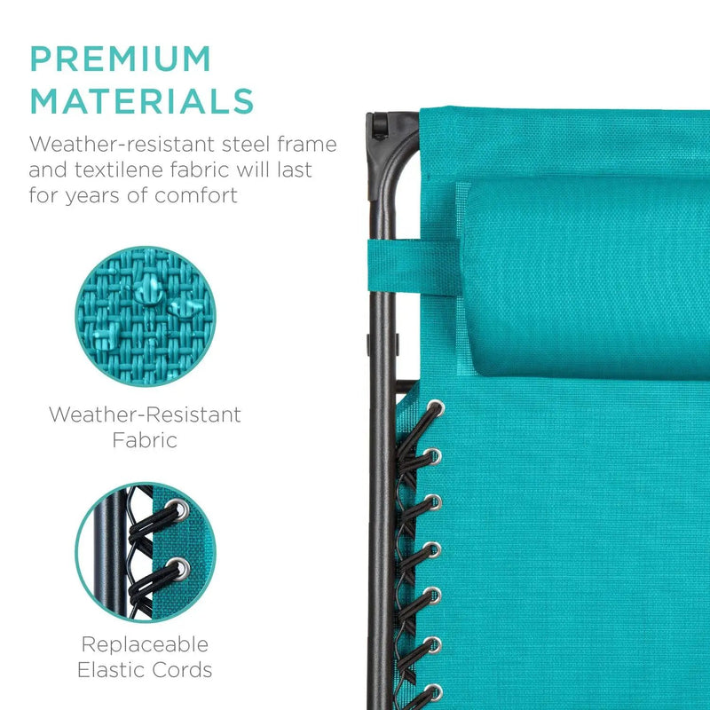 Teal Blue Zero Gravity Folding Reclining Patio Lounge Chair with Canopy by HomePacific