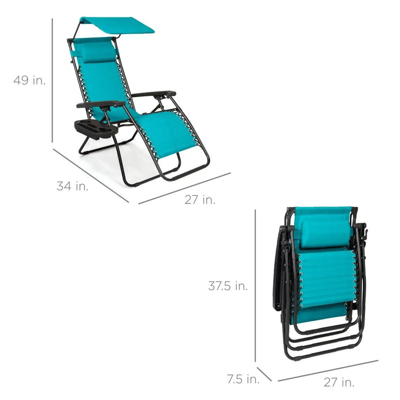 Teal Blue Zero Gravity Folding Reclining Patio Lounge Chair with Canopy by HomePacific