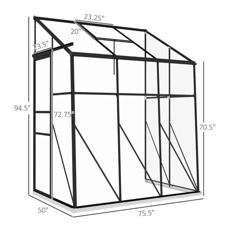 6.3 ft x 4.1 ft Outdoor Polycarbonate Lean-to Greenhouse with Black Metal Frame by HomePacific