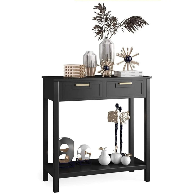 Modern Entryway Accent 2 Drawer Sofa Side Table Black by HomePacific