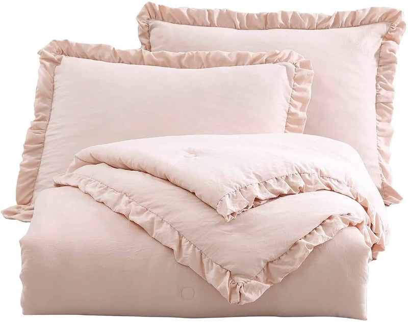 Queen Oversized Pink Ruffled Edge Microfiber Comforter Set by HomePacific