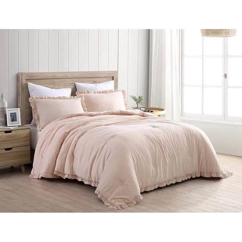 Queen Oversized Pink Ruffled Edge Microfiber Comforter Set by HomePacific