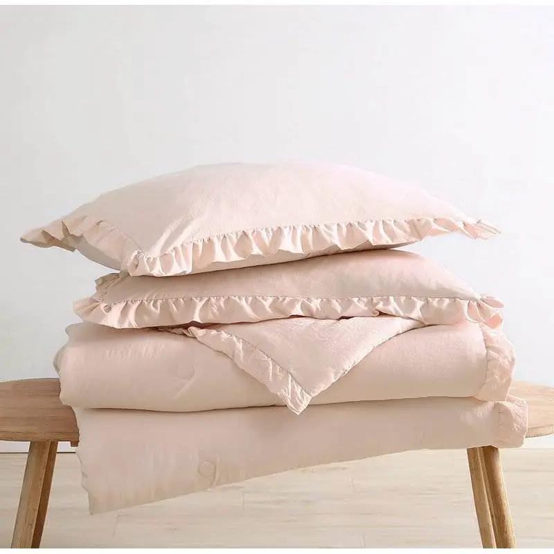 Queen Oversized Pink Ruffled Edge Microfiber Comforter Set by HomePacific